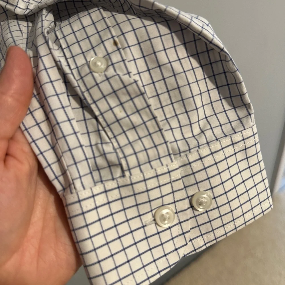 L.L. Bean Men's White and Blue Plaid Shirt